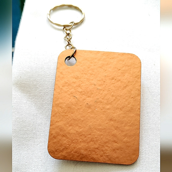 NEW Handmade Keychain Bag Tag! Copper Muro. Gold Wooden Heart. Unisex. - Picture 4 of 7